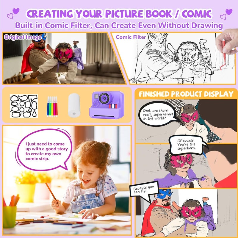 Yosfeng Instant Print Camera for Kids - Christmas Birthday Girls Gifts for Age 3 4 5 6 7 8 9 10 Year Old, 2.4 Inch Screen Kids Instant Camera, Toddler Camera Toys for Age 3-12 with 32 GB SD Card - Image 5